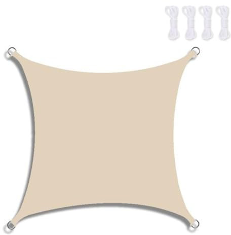 Hiseng Toldo Vela de Sombra Impermeable Rectangular Cuadrada, Velas de Sombra para Patio Toldo Exterior Terraza con 4 Cuerdas Protección Rayos UV 95% Velas Parasol (Beige,2x2m)