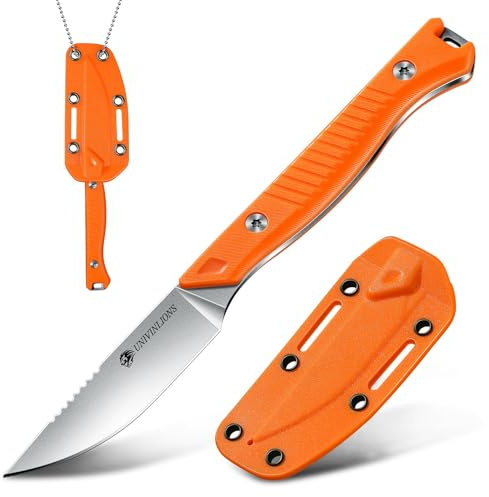 univinlions Neck Knife Outdoor Messer, D2-Edelstahl Survival Feststehendes | Messer Halskette, mit Kydex Scheide Jagdmesser, G10 Griff Mini EDC Messer ,Geschenk für Männer Orange