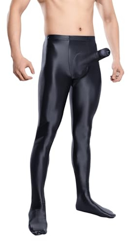 iiniim Men's Glossy Stretchy Sheath Pouch Pantyhose See Through Smooth Footed Leggings Underwear Black XXL