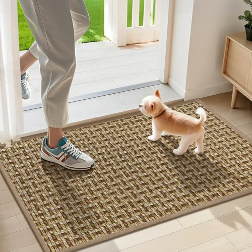 LEKEEPGO Fussmatte Innen 43x75cm, rutschfest Fußmatten, Waschbar Schmutzfangmatte Innen, Dünn Eingangsteppich, Türmatte Saugstarke Fußabtreter, Teppich für Eingang, Haustür, Außen, Braun