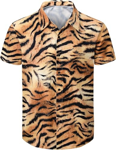 COSAVOROCK Mens Animal Print Short Sleeve Button Casual Hawaiian Shirts
