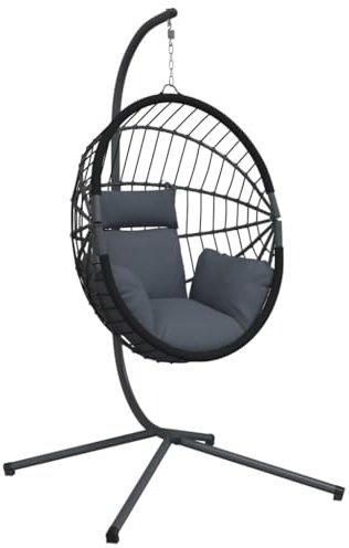 Kangmusi Hängesessel Ei-Design mit Ständer Anthrazit Rattan und Stahl,4007405