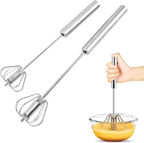 Schneebesen Aus Edelstahl, 2 Stücke Schneebesen für Push Down Whisk for Egg Beater, Stainless Steel Hand Push Egg Whisk, Stainless Steel Set zum Rühren