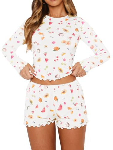 BONITEE Women Pyjamas Sets Long Sleeve Tops PJs Set Shorts Pajama Sleepwaer