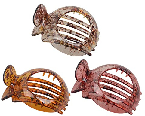 MOTHNUR Fermagli Per Chioma Traforati Da Donna, Set Da 3 Clip in Resina Color Caffè e Rosso Chiaro, Superfici Lisce Per Uso Quotidiano, Feste e Viaggi