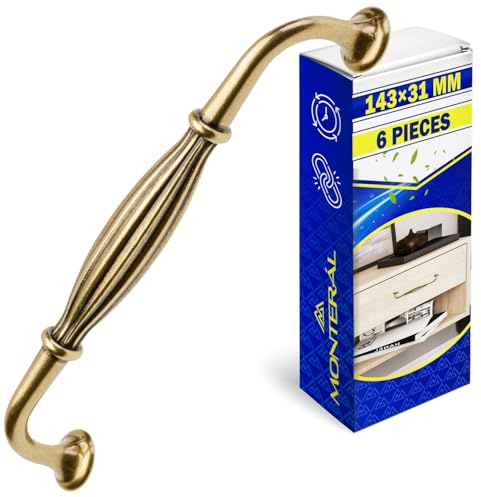 MONTERAL 6 Stück Möbelgriffe Vintage 143 x 31 mm Abstand Zwischen Befestigungslöchern 128 mm - Schrankgriffe Vintage Besteht aus Zink-Aluminium Legierung - Garantie 10 Jahre