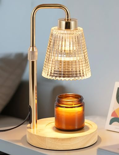 Modern Candle Warmer Lamp with 24h Cycle Timer, Dimmable Wax Melt Warmer | 24h Cycle Timer Dimmable Wax Melt Warmer with 2 Bulbs, Fall Decor for Home Living Room Halloween Decorations Gifts for Mom