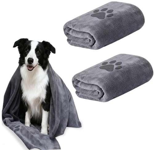 Luxvara 2 Pezzi Asciugamano per Cani in Microfibra Super, 50 x 100 cm Asciugamani per Animali Domestici, Extra Assorbente e Morbida ad Asciugatura Rapida, per Gatti, Cani o Altri Animali Domestici
