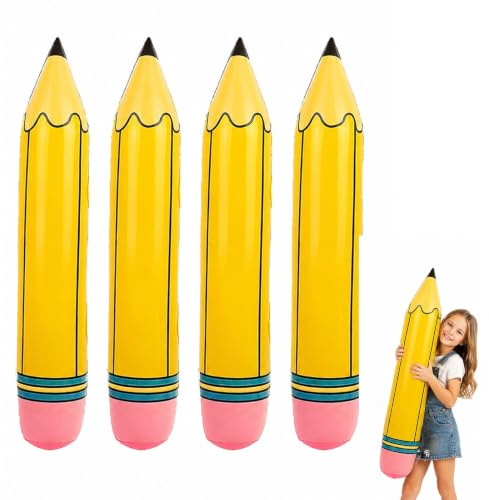 WUERKIYA Lápiz Inflable Gigante 4 Unidades para Decoración de Aula, Larga 27 Pulgadas, PVC Resistente, Perfecto para Volver a Clases y Fiestas de Escuela