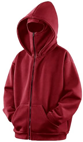 GIJOVANA Warme Zip Hoodie Herren mit Sturmhauben Hip Hop Sweatjacke mit Kapuze Oversized Kapuzenpullover mit Motorradmaske