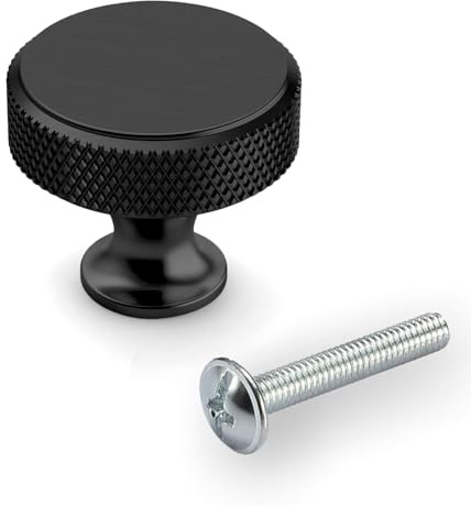 Ayoface 10Pcs Knurled Cabinet Knobs Pulls Black, Solid Wardrobe Knobs Drawer Handles Round Knurled, Modern Minimalist Style, with Screws (Black, 10*Knobs+Screws)