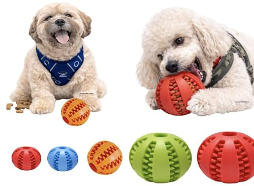 Dusan Pet Store Interactive Dog Treat Ball Lot de 5 balles de soin pour chien Bleu 5 cm, Rouge 5 cm & 7 cm, Orange 6 cm, Vert 7 cm