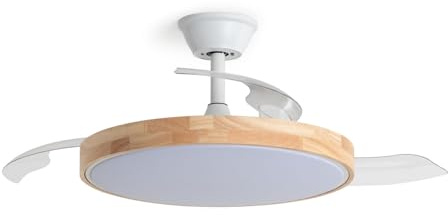 LEDKIA LIGHTING Ventilatore da Soffitto Dari Bianco e Legno con Luce LED CCT 2560 lm, Motore DC 30W Silenzioso, Pale Retrattili, 6 Velocità, 106 cm, Telecomando
