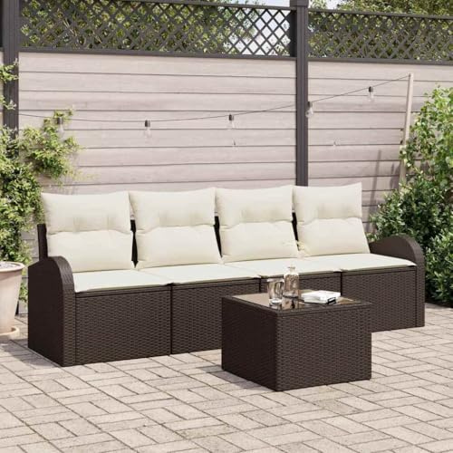 Goyphonic Ensemble de canapés de jardin en polyrotin marron - Meubles d'extérieur - Canapé en osier - Chaises de conversation - Table pour balcon, jardin, terrasse - Confort