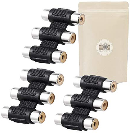 X3 Coupleur RCA 3 Voies Extension Adaptateur Connecteur RCA Femelle Femelle Fiche Prise Audio - ADAPTOUT Marque FRANÇAISE