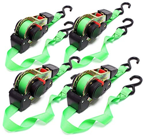 Wiltec Set 4X Automatik Zurrgurt 320 daN Zuglast 3,5m x 25mm PES Spanngurt mit S-Haken selbstaufrollend, ideal für Autotransport