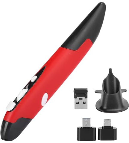 Stilo per computer tascabile USB, parti del PC Wireless 2.4G Mouse Tipo penna regolabile 800/1200/1600 DPI Mouse ergonomico per scrittura a mano ergonomica per laptop Tablet PC Android(Rosso)