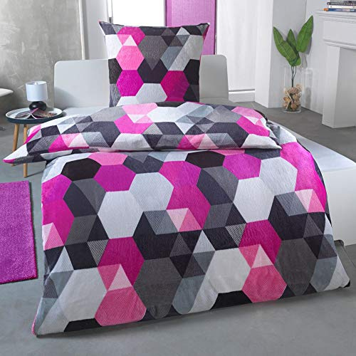 MALIKA® - Biancheria da letto invernale in pile cashmere, con federa 80 x 80 cm, più calda di flanella o flanella, dimensioni: 135 x 200 cm + 80 x 80 cm, motivo: 3