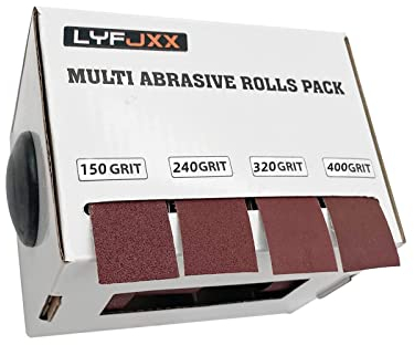 Schleifpapier auf der Rolle im Spender, 4 Rollen in verschiedenen Körnungen, Schmirgelpapier-Rollen, lang, für Metall, Glass, Holzbearbeitung, Körnung 150, 240, 320, 400, 6 m je Rolle