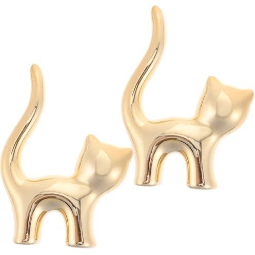 VALICLUD Schmuckständer Ring Display Ständer Halter Goldene Katze Ringhalter Niedlichen Keramik Verlobung Ehering Displayhalter Porzellan Schmuck Ringhalter K?tzchen Katze Figuren Ring Schmuckdisplay