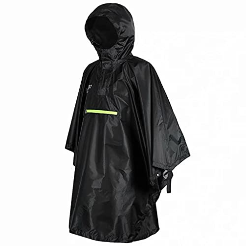Kerio Rain Poncho with Reflective Waterproof Bicycle Bike Raincoat Rain Cape with Hood for Men Women Adult, Black