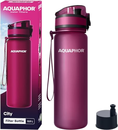 AQUAPHOR City Bottle 500ml Red | Travel Water Bottle with Activated Carbon Filter | Filters Chlorine & Impurities | Made of Tritan & BPA-Free | Stay Hydrated On the Go!