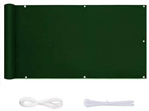 MYUANH Balkonbespannung 0.7x5.5m UV-Schutz Balkonsichtschutz Sonnenschutz Balkon-Verkleidung Balkonbespannung mit Ösen und Kordel für Balkongeländer Terrasse Garten, Dunkelgrün