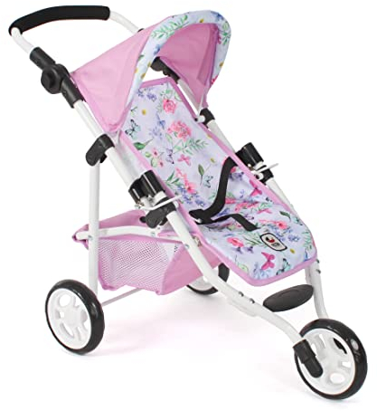 Bayer Chic 2000 - Puppenbuggy Lola, Jogging-Buggy, Puppenjogger, Puppenwagen, Flowers, 612-53, Flowers, Rosa, 70 x 33 x 62 cm
