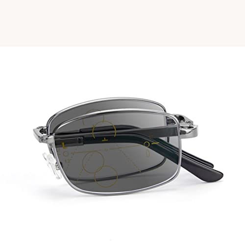 FREAZE 1.0-3.5 Faltbar Sonnenbrille Photochrome Lesebrillen Kompakt Tragbare Lesebrille Progressive Multifokus Computer Brille Ultraleicht-tragbare (Color : Silver, Size : 1.5X)