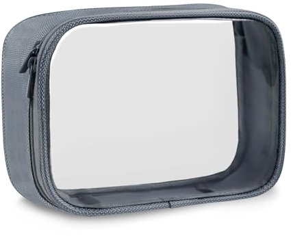 Kulturbeutel Transparent Kulturtasche PVC Flugzeug Beutel Flüssigkeiten Kosmetiktasche Reise Kosmetikbeutel Durchsichtige Tasche Handgepäck-Reisezubehör Toilettentasche Wasserfest für Damen Grau