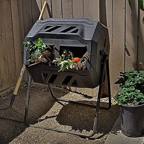 Compost Tumbler Bin, 43 Gallon Extra Wide Dual Chamber with 360 Degree Rotating Composter Food Waste Cycler Bin