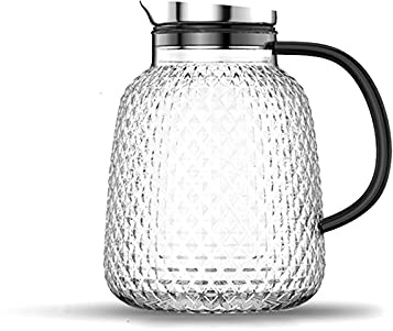 Jus Carafe d'eau Pichet en verre avec couvercle en acier inoxydable/eau Carafe avec poignée - Bon for les boissons Pitcher jus et thé glacé maison Thé Cruche (Size : 2000ML)