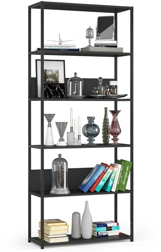 AKORD Industrielles Regal 80 cm | | Loft Bücherregal | Moderner Schrank | Bücher Regal | 6 Einlegeböden | Funktional Stabil | B80 x H192 x T32 cm | Gewicht 27,00 kg | Schwarz/Schwarz