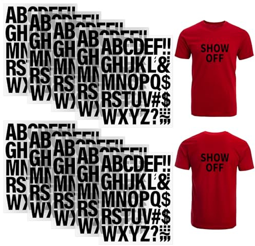 10 Blatt 440 Stück Buchstaben zum Aufbügeln für Kleidung, 5,1 cm Wärmetransfer-Buchstaben, Schwarz zum Aufbügeln auf Vinyl-Buchstaben mit A-Z PU-Alphabeten Aufkleber für Stoff, Jersey, T-Shirt, Druck,