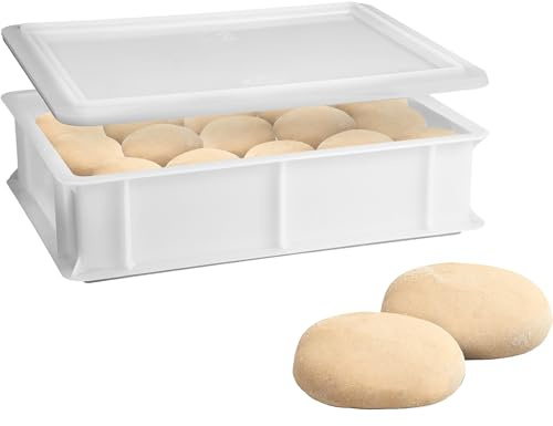Sicignano | Servierbox für Teig 40 × 30 x 10 h cm mit Deckel mit Boden und geschlossenen Wänden, Fassungsvermögen 10 Liter, stapelbar, weiß, Polyethylen in Lebensmittelqualität, spülmaschinenfest