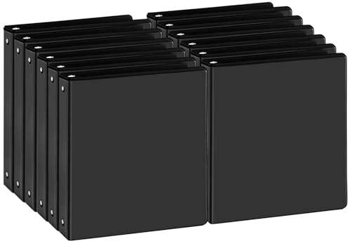 Durable 1 inch 3-Ring Binder, 1 Round Ring Binder with 2 Inside Pockets, Bulk Basic Binders, Clear View Cover 1-inch Binders Holds 8.5'' x 11''Paper for Office/Home/Back to School（Pack of 12, Black