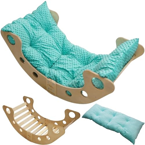 Skyline Kletterbogen mit Kissen Baby Kleinkind Kinder ab 1 Jahr Indoor Klettern Montessori Klettergerüst Holz Wippe Balancewippe Kletterdreieck Kletterwippe Holzwippe Kletterling Holzbogen M Minze