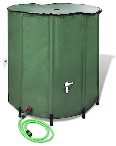 Festnight 500 Liter Faltbar Regentonne,Tragbarer Wasserauffangbehälter, Regenwassertonne mit Auslassventil und Wasserschläuchen, Regenwassersammelsystem Fallrohr, Regenwassertank Grün