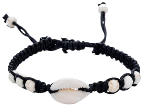 Bracelet Coquillage pour Unisexe, Bracelets de Perles Turquoise Blanc Naturel Bracelet de Cheville Réglable Fait À la Main Bracelets À Breloques de Plage Bohème pour Femmes et Hommes Surf D'été