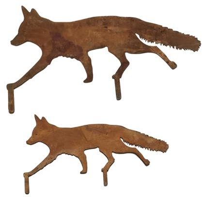 Metall-Fuchs-Dekoration, Rustikale Metall-Fuchs-Gartendekoration mit Pfählen, Eisen-Fuchs-Pfahl, Fuchs-Hofpfahl, Füchse-Gartenstecker, Metall-Fuchs-Gartendekoration, Gartenschild, Füchse-Plug-in-Garte