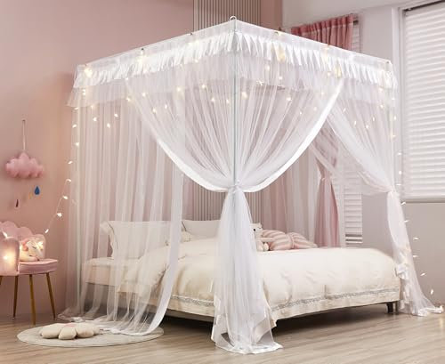 ZIQINPSQ Princess Bed Canopy for Girls - Bed Drapes Netting Mosquito Net for Bed- Bedroom Decoration Accessories (White, Double-1 X Bed Canopy)