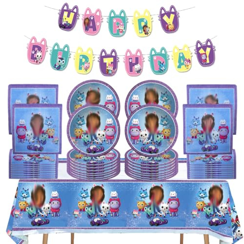 Ptydecta Vaisselle Anniversaire Ensemble D'anniversaire Decoration Anniversaire Assiettes Serviettes Nappes Happy Birthday Bannières,Idéal pour 20 Personnes (B)