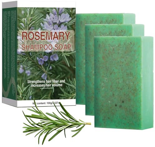 Rosemary Shampoo Barseife mit Oliven oder Kokosöl, Bio-Shampoo-Seife,Festes Seifenhaar Gegen Haarausfall,Trockene Kopfhaut und Haarwachstum,Anti-Haarverlust-Haar sicher für Alle Haartypen (3PC, 100G)