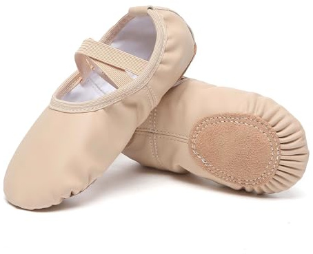 Danzcue Ballet Shoes for Women Soft PU Leather Adult Dance Slippers, Ideal Ballet Flats for Women, Nude 7M