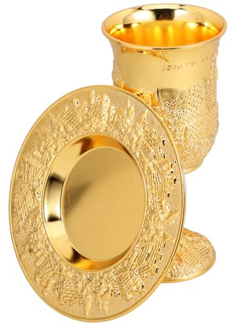 IMIKEYA Juego De Copa Kiddush Con Platillo Dorado, Copa De Vino Metálica Pequeña, Resistente Al Desgaste, Para Rituales Judaicos y Celebraciones De Shabat, Obsequio Festivo