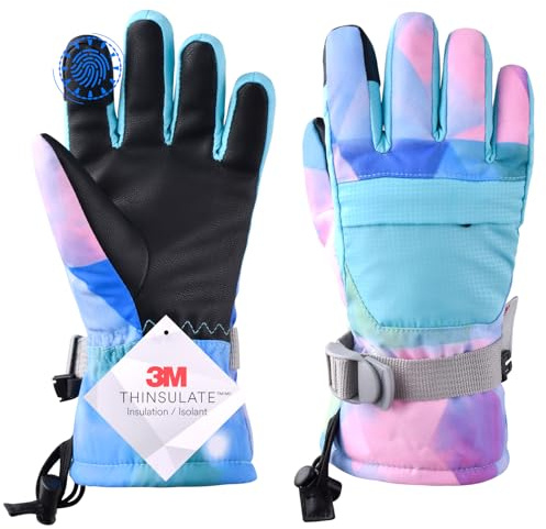 TRIWONDER Kids Winter Snow Ski Gloves Waterproof Touch Screen Cold Weather Gloves Boys Girls Snowboarding Skiing Sport Mittens (Light Blue, S (9-13 Years Old))