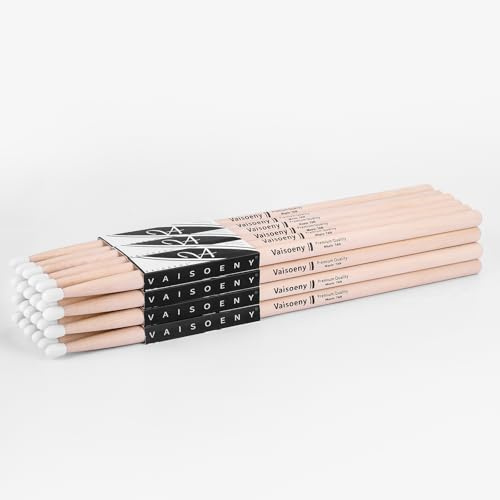 Drumsticks, Schlagzeug Sticks 7A aus Ahorn mit Nylonspitze, 12 Paar | Leichte Ahorn Drumsticks für Schlagzeug. Klassische 7A Nylonspitze für klaren Klang und schnellen Rebound.