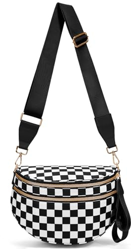 Hitotes Borsa a tracolla a scacchi da donna borsa a tracolla marsupio marsupio borsa a tracolla a scacchiera borsa a tracolla borsa hobo bag, A01-nero Bianco Plaid, 31cm