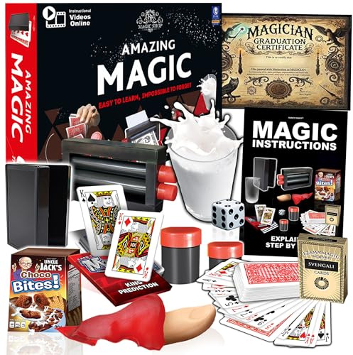 RA MAGIC SHOP - Amazing Magic Set for Kids Ages 8 and Up - 60 Easy and Advanced Tricks with Video Instructions Props for Beginners - Builds Confidence & Motor Skills