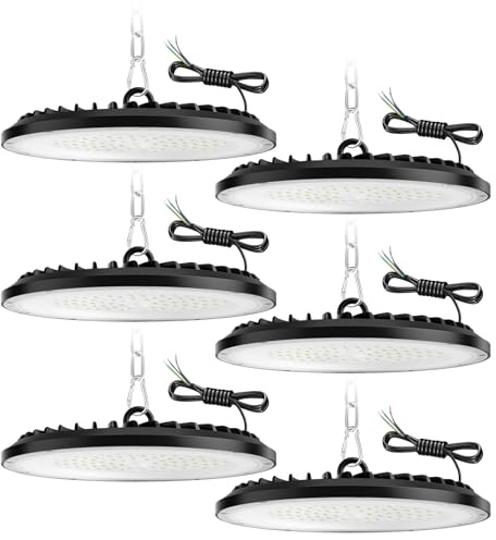 ZXICH 100W UFO LED de alta luz de la bahía,15000LM,6000K blanco frío lámpara de taller,IP65 impermeable LED Iluminación Comercial para Garaje Fábrica Taller (6 Pack,100W)